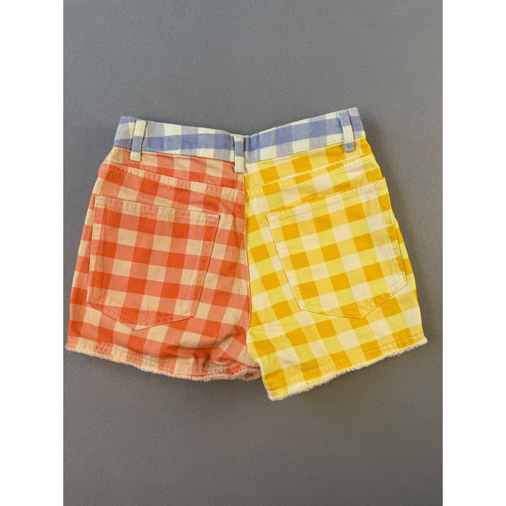 Farm Rio for Anthropologie Gingham Colorblock Denim Shorts Yellow Orange XS NEW - Picture 7 of 8